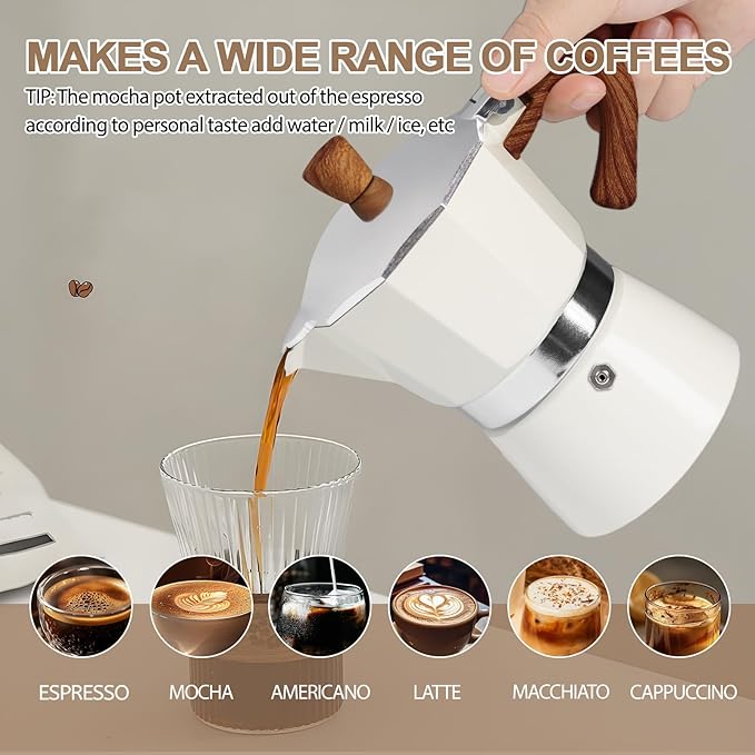 Aluminum 6 Cup 300ml Moka Pot Express Coffee Maker Stovetop Espresso Colorful Coffeemaker Italian Classic Style Brewing Greca Cafe Mocha Machine for Cafeteras Lover Camping Travel and Home Use 10oz