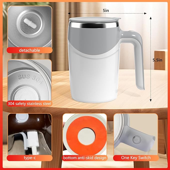 Automatic Self-Stirring Coffee Mug, Automatic Mixing Coffee, Milk, Protein Powder, Chocolate, Cocoa, Stainless Steel Material Suitable for Home, Office, and Travel, Exquisite Gifts (white)