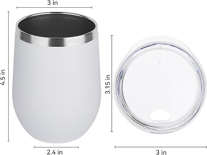 DOMICARE Stainless Steel Wine Tumbler Bulk with Lid, Personalized White Insulated Tumblers Set, 12oz Travel Coffee Cups Pack of 4