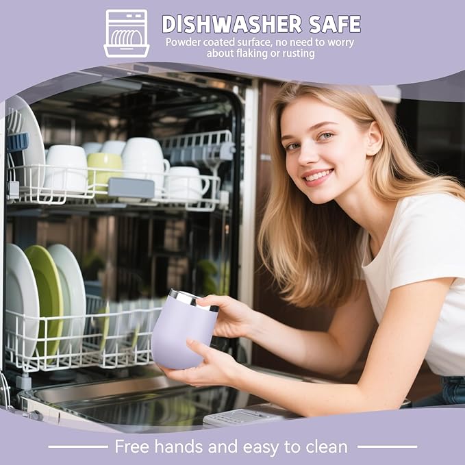 12oz/6 Pack Stainless Steel Wine Tumbler with Lid and Straw, Double Wall Vacuum Insulated Wine Tumbler Glasses, Stemless Travel Mugs for Hot and Cold Drinks, Coffee, Wine, Cocktails（Mix Color-1）