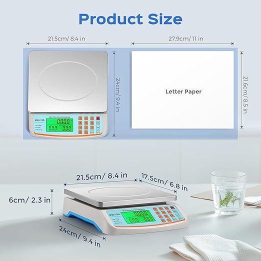 Bonvoisin Commercial Food Scale 66lb/ 30kg with Stainless Steel Platter Price Computing Scale with kg/lb/oz Conversion, Deli Produce Scale for Kitchen, Market with 1g Division