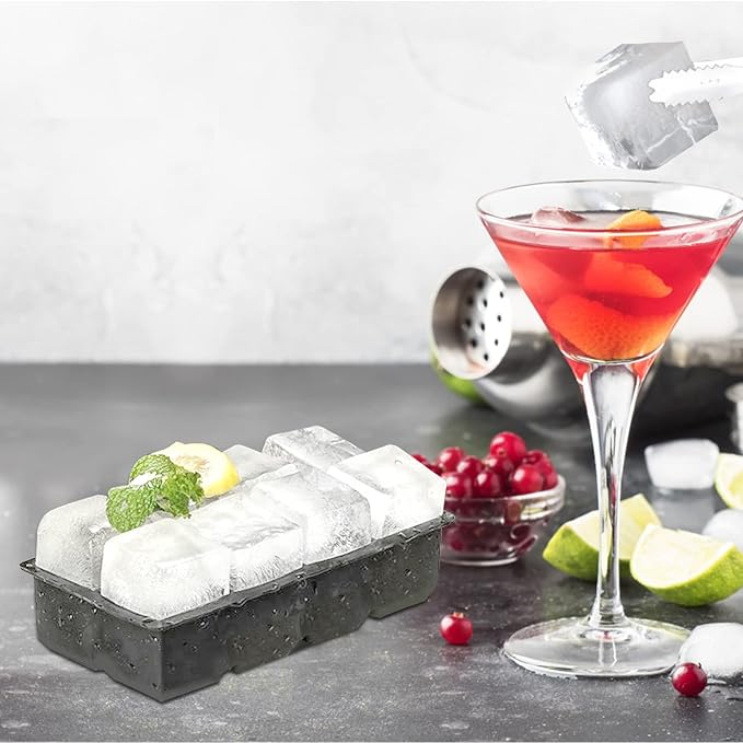 Samuelworld Premium Ice Tray Combo, Large Ice Sphere Maker & Giant Ice Cube Trays, 2 Packs, Food Grade, Durable Flexible Easy To Use, Spill-Free Integrated Funnels, Whiskey Bourbon Cocktails(Gray)