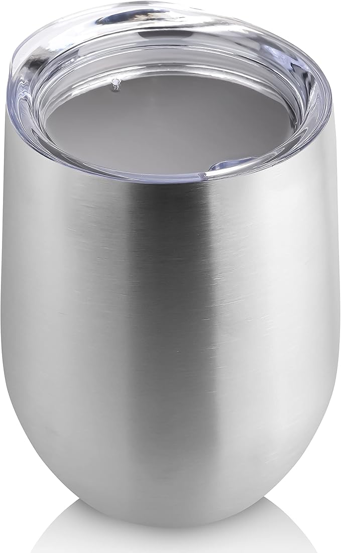 DOMICARE Stainless Steel Wine Tumbler Bulk with Lid, Personalized Insulated Tumblers Set, 12oz Travel Coffee Cups Pack of 1, Stainless steel