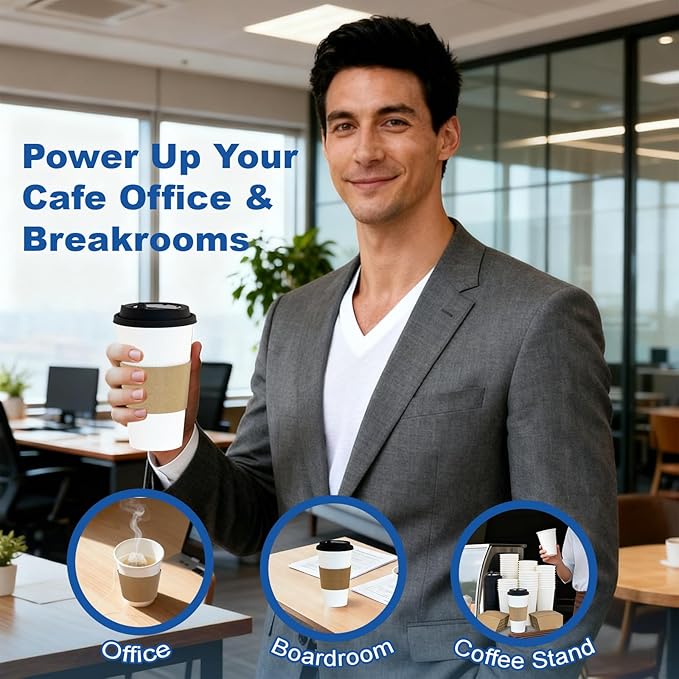 12 oz 300 Pack Coffee Cups with Lids and Sleeves, Straws, Hot Disposable To Go Travel Paper Cups Bulk for Office, Home Coffee Bar Accessories, Chocolate, Cocoa, Beverage (White)