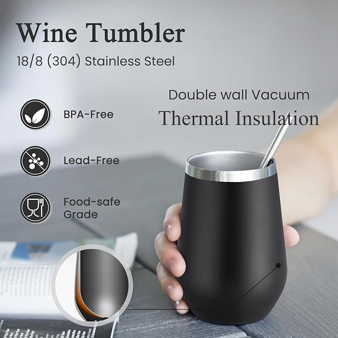 MEWAY 12oz Stainless Steel Wine Tumbler with Lid - Double Wall Vacuum Insulated Swig cups for Hot and Cold Drinks, Ideal for Coffee, Wine, Beer, gifts for Women under 10 dollars(Mix,Set of 4)