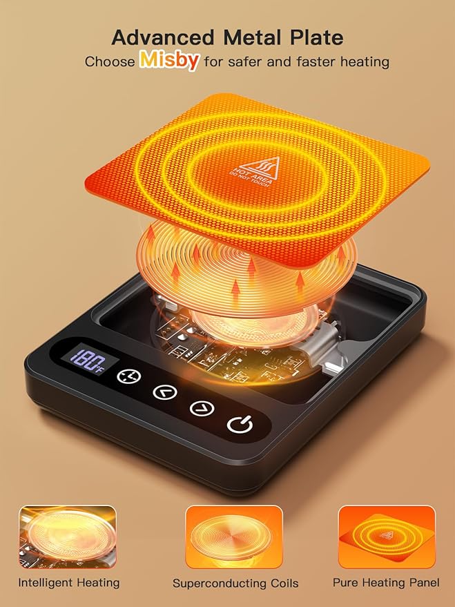 Misby Coffee Warmer, Mug Warmer for Desk with 6 Temp Settings, 12H Timer, Auto Shut Off Coffee Cup Warmer,Smart Coffee Gifts Coffee Warmer Plate Keeps Hot, Fresh for Coffee, Tea, Milk, Beverage,Black