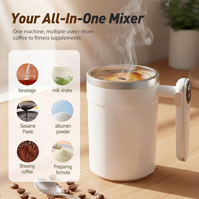 Automatic Stirring Coffee Mug,Magnetic Stirring Cup with Lid for Home Office Travel,Stainless Steel Rotating Self Mixing Mug for Coffee/Milk/Tea/Hot Chocolat (A-Green-Rechargeable)