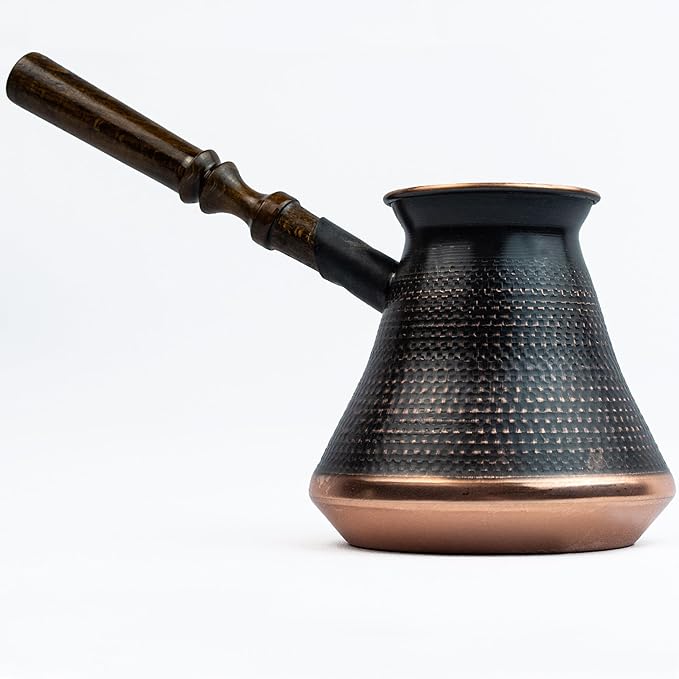 Handmade Armenian Coffee Pot 21 Fl Oz - Copper Jazva Ararat - Turkish Arabic Greek Cezve Jezve Ibrik Turka Jazve Maker - wooden handle - (7 cup (21 US fl.oz))