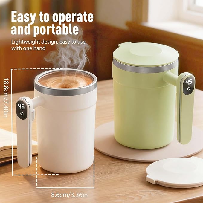 KAMOJI Magnetic Automatic Self-Stirring Coffee Mug, 2026 New Automatic Magnetic Stirring Coffee Mug for Office School, Upgrade Stainless Steel Travel Cup Magnetic Stirring Cup (White)