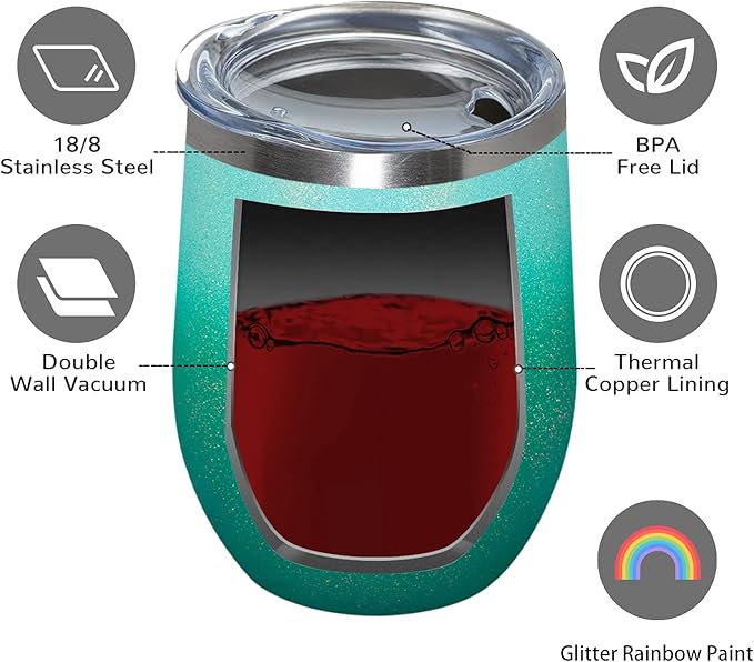 MEWAY 12oz/8 Pack Wine Tumbler Glasses with Lid - Stemless Double Wall Vacuum Stainless Steel Glitter Tumbler - Keeping Cold & Hot Cup for Coffee,for Women(Gradient Blue,Set of 8)
