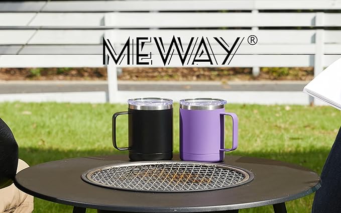 MEWAY 12oz Coffee Mug With Handle 4 Pack Bulk,Stainless Steel Insulated Travel Tumblers With Sliding Lid,Double Wall Vacuum Camping Cup for Hot & Cold Drinks Tea (Cold Grey,Set of 4)