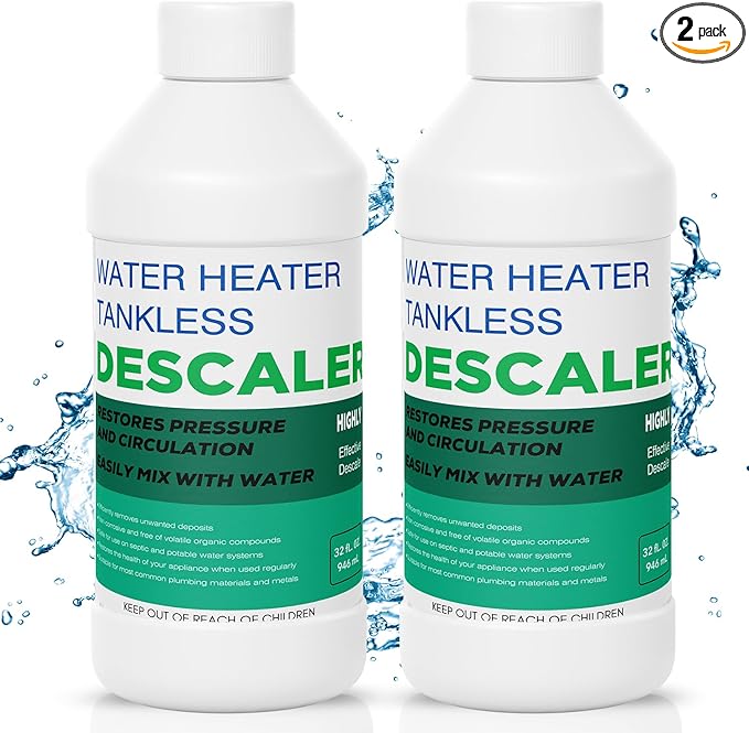 2 Pack Tankless Water Heater Descaler - Quart (64 oz) Premium Tankless Water Heater Systems, Highly Effective Descaler Restores Heating Efficiency, Easy Use