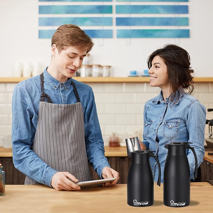 SINCE 1997 MR.CHEF 51Oz Thermal Coffee Carafe, Insulated Stainless Steel Coffee Carafes for Keeping Hot/Double Walled Vacuum Coffee Carafe (Black, 1.5L)