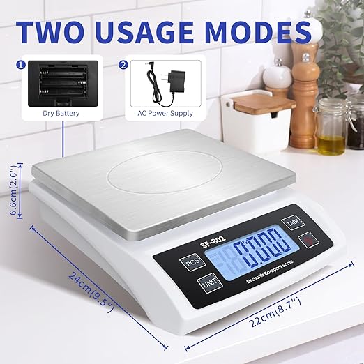 Large Digital Kitchen Scale 30kg/66lb Food Scale for Baking Cooking Stainless Bread Scale with LCD Display Counting Scales for Coins Adapter Included(Stainless White)