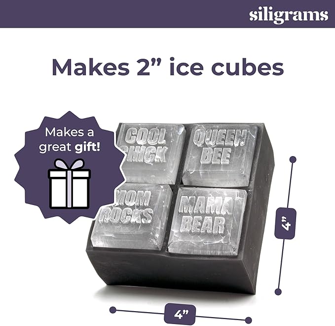 SILIGRAMS Best Mom Ice Cube Mold – 2” Custom Whiskey & Cocktail Ice Tray – Personalized Silicone Ice Cube Mold – Mother’s Day Gift Idea – Reusable Designer Ice Mold for Home Bartenders