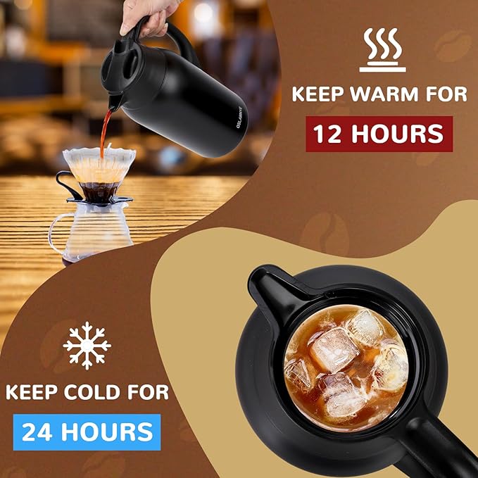 316Stainless Steel Coffee Carafe 84oz - 12 Hours Hot & 24 Hours Cold Large Capacity Coffee Server for Home/Office/Camping Black