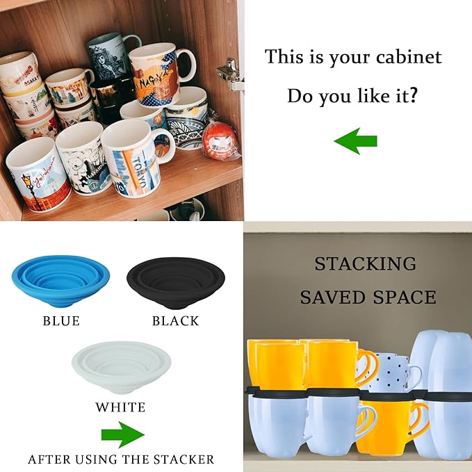 Coffee Mug Organizers and Storage (6Pack), Adjustable Mug Organizer for Kitchen Cabinet Shelf, Cup Stacker Holder for Tea Cup, Coffee Mug, Glassware, Save Space for Cupboard