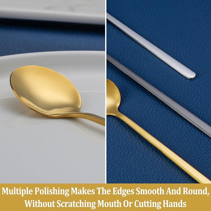 12 Pcs Coffee Spoons Set, 6.7" Gold Tea Spoons Long Handle, Gold Small Teaspoons, Stainless Steel Espresso Spoon, Long Spoon for Stirring, Coffee Bar Accessories