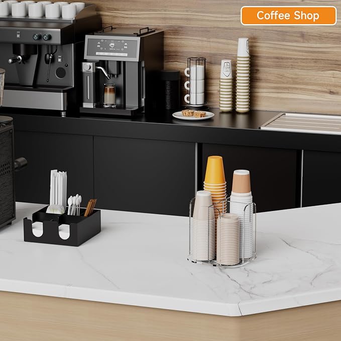 Beego Rotatable 4-Compartment Acrylic Cup Dispenser - Coffee Station Cup and Lid Carousel Countertop Plastic Cup Holder for Restaurant Breakroom Coffee Bar