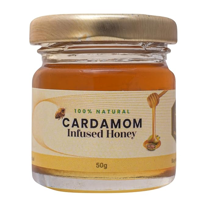 Shiva Organic Cardamom Infused Honey - 100% Natural and Pure Organic Honey- GMP Certified 1.76 Ounces (50g))