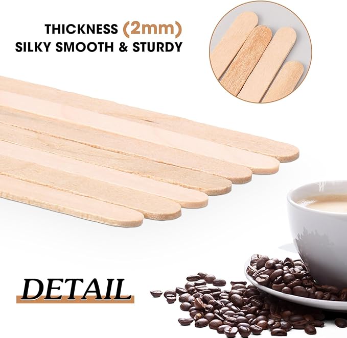 Meanplan 5000 Pcs Wooden Coffee Stirrers Disposable Stir Sticks Birch Wood Coffee Stirring Sticks Bar Long Cocktail Drink Stirrers with Round Ends for Hot Chocolate Tea Beverages (7 Inch)
