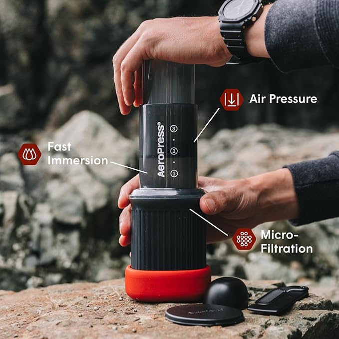 AeroPress Go, Extra Small Portable Coffee Maker Kit, Travel, Hiking & Camping, All-in-One French Press, Pour-Over & Espresso Style Manual Brewer, 2 Min Brew Makes a Less Bitter, More Flavorful Cup