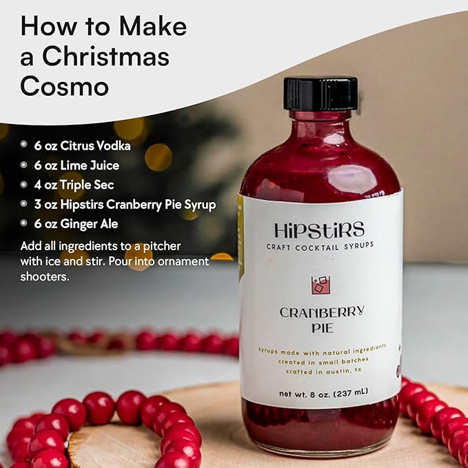 HipStirs Cranberry Syrup for Drinks - Our Cranberry Pie Syrup Uses Real Ingredients to make it the Perfect Winter Drink Mixer (8 Fl Oz)