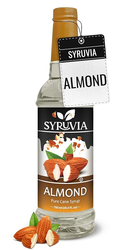 Syruvia Coffee Syrup, Almond Flavored Syrup for Drinks, Lattes, and Desserts – 25.4 fl oz,