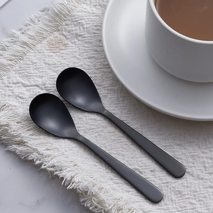 Matte Black Demitasse Espresso Coffee Spoons, Stainless Steel Satin Finish, Mini Teaspoons, Sugar Spoons, 4.7-inch, Set of 6
