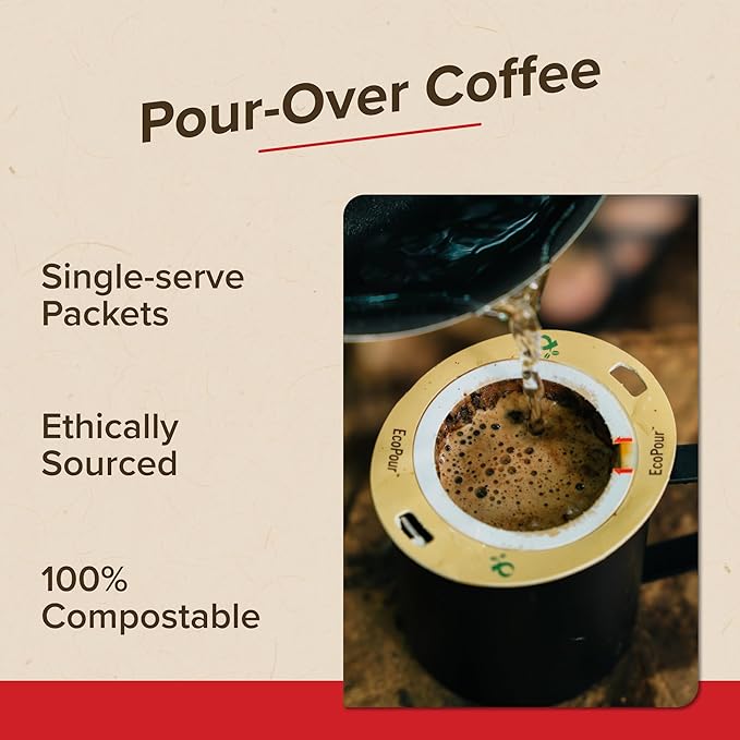 Coulée EcoPour Coffee Variety Pack, All Paper Single Serve Coffee, Use for Camping or Traveling, Pre Filled Compostable Filters, Ready to Brew with Hot Water, Plastic Free, Includes 4 Flavors, 20 Pack