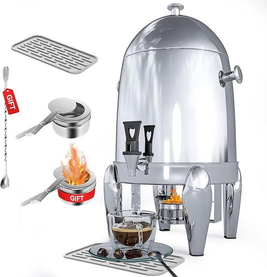 Coffee Urn With Fuel Holder, 3.2 Gallon/12L Stainless Steel Beverage Dispensers for Coffee Tea Hot Water, Hot Drink Dispenser with Stand, Chafer Urn with Spigot for Parties Catering (Silver), N6