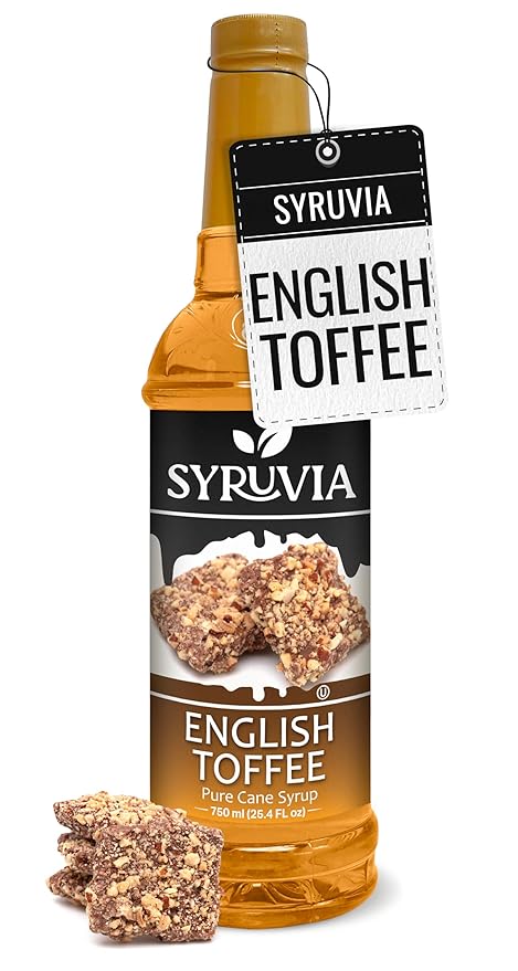 Syruvia Coffee Syrup, English Toffee Flavored Syrup for Drinks, Lattes, and Desserts – 25.4 fl oz