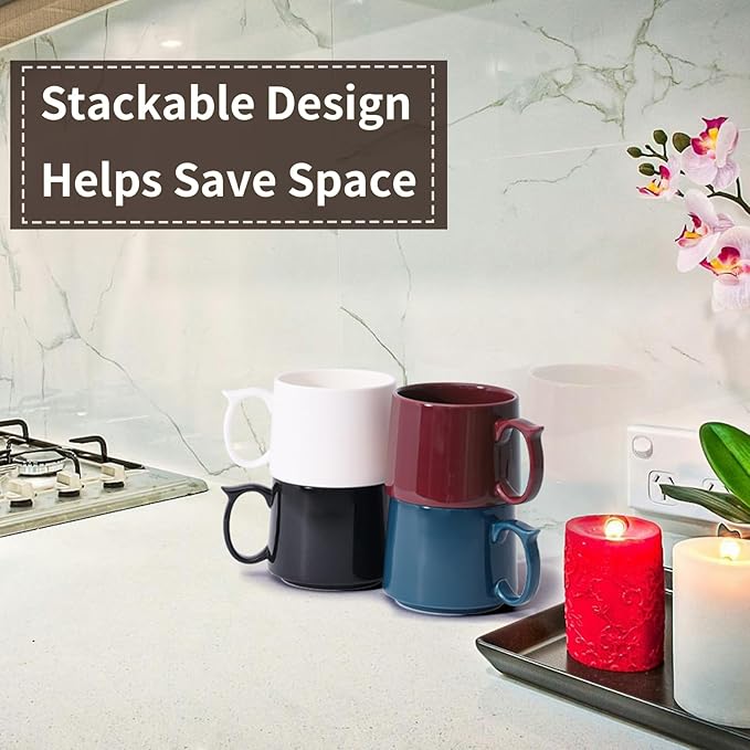 Coffee Mugs Gift Set of 4, Large 19 oz Stackable Ceramic Coffee Mug, Coffee Cups with Large Handle for Latte, Cappuccino, Milk, Dishwasher & Microwave Safe, Ideal for Men, Women - Multicolor