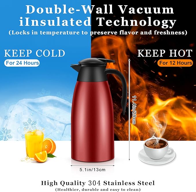 Norme 2 Pcs Thermal Coffee Carafe Insulated Stainless Steel Coffee Carafe for Hot Liquid Vacuum Thermal Pot Creamer Pitcher Dispenser with Brushes Keeping Hot Water Milk(Wine Red)