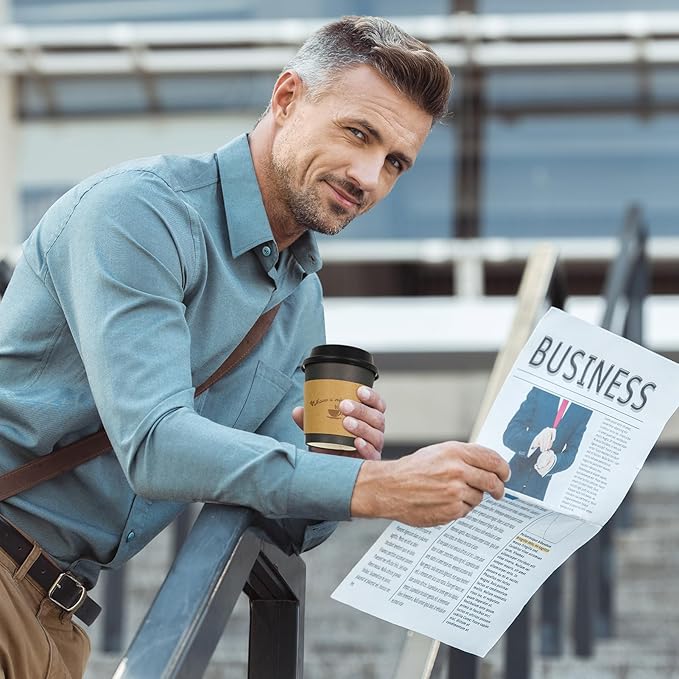 LITOPAK 100 Pack 10 oz Paper Coffee Cups for Hot Chocolate Drinks, Black Disposable Coffee Cups with Lids, Sleeves and Stirring Sticks for Parties, Picnic, Travel, and Events