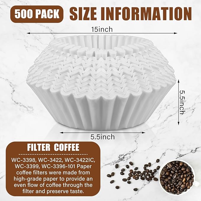 500 Pcs Extra Large Coffee Filters Disposable White Commercial Paper Filters for Coffee Brewing, Restaurants, Large Brewers, No Overflow, No Tearing(15in X 5-1/2in)