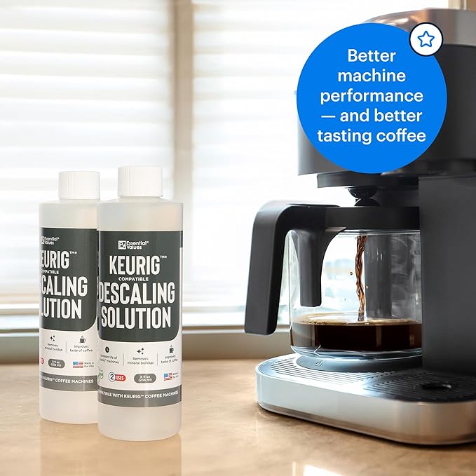 Essential Values Compatible with Keurig Descaling Solution - Specially Formulated for Keurig Descaler - Espresso Machine, Coffee Pot Cleaner - 12 Month Supply 2-Pack
