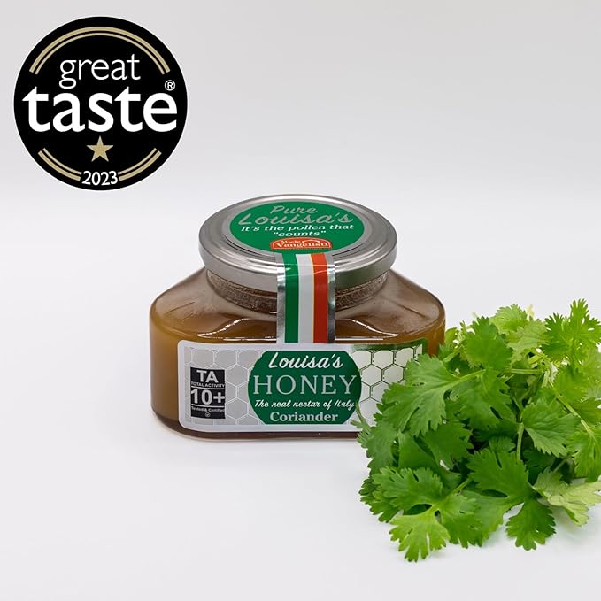 Louisa's Coriander Honey | Award-Winning Italian Raw & Pure Honey | TA 10+ (MGO 263+) | 100% Traceable | Sustainably Sourced | GMO, Gluten & Allergen Free | 350g