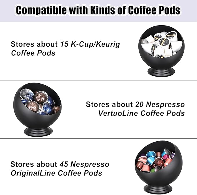 ELLDOO Coffee Pod Holder, Black Metal Coffee Pod Storage for K Cup Nespresso Vertuo Keurig, Creamer Organizer Candy Bowl Fruit Snacks Jar for Countertop Kitchen Breakroom