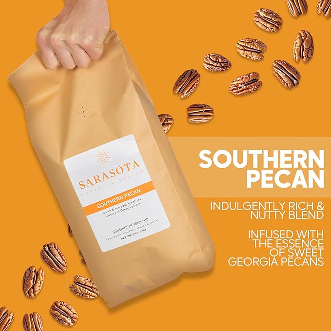 Sarasota Coffee Whole Bean Southern Texas Butter Pecan | Medium Roast Gourmet Flavored Coffee Beans | Low Acid, Mold Free, Specialty Grade Bulk Beans | 5lb (80 oz)