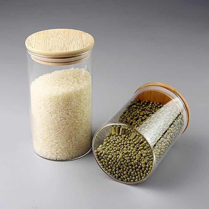 Glass Storage Canister with Airtight Lid Kitchen Clear Flour Sugar Storage Jar Large Glass Containers with Bamboo Lids Suitable for Coffee Beans Biscuits Pasta and Cereals