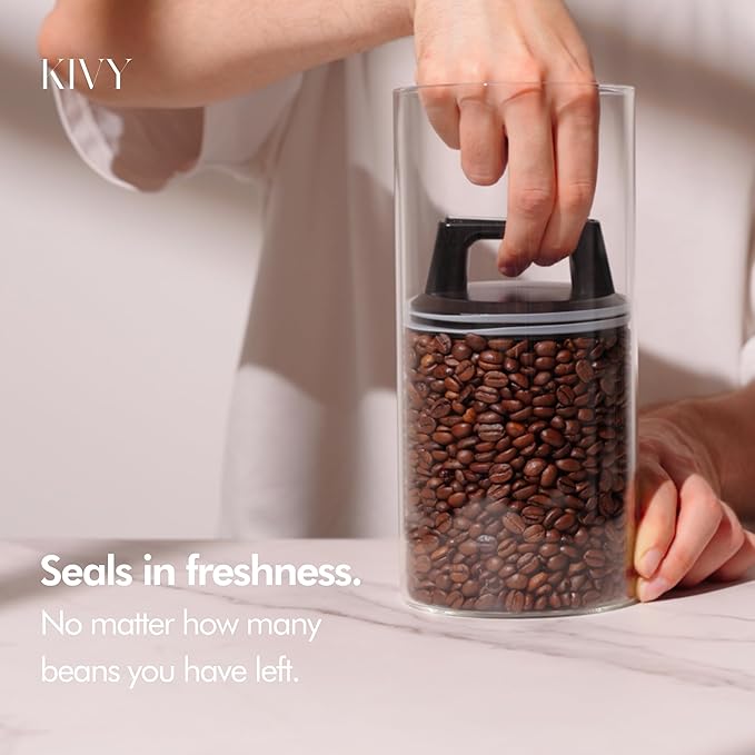 KIVY Vacuum Coffee Canister - Push Lid Preserves Coffee Aroma & Oil - Stainless Steel Airtight Coffee Canister - Container for Ground & Coffee Bean Storage - Coffee Storage Jar - Removes Excess Air