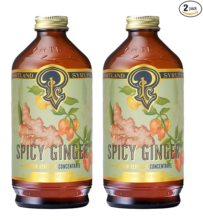 Portland Syrups Spicy Ginger Syrup - Extra Spicy Heat and Fresh Ginger Flavor - Premium Beverage Concentrate for Cocktails, Mocktails, Tea, and More - 12 oz with 24 Servings (Pack of 2)