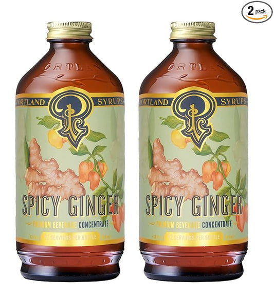 Portland Syrups Spicy Ginger Syrup - Extra Spicy Heat and Fresh Ginger Flavor - Premium Beverage Concentrate for Cocktails, Mocktails, Tea, and More - 12 oz with 24 Servings (Pack of 2)