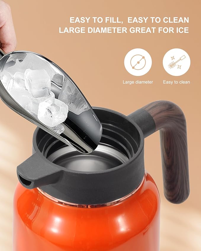 51 Oz Carafes for Hot Liquid, Stainless Steel Insulated Vacuum Thermal Coffee Carafes For Keeping Hot, 1.5 Liter Coffee Dispenser(Orange)