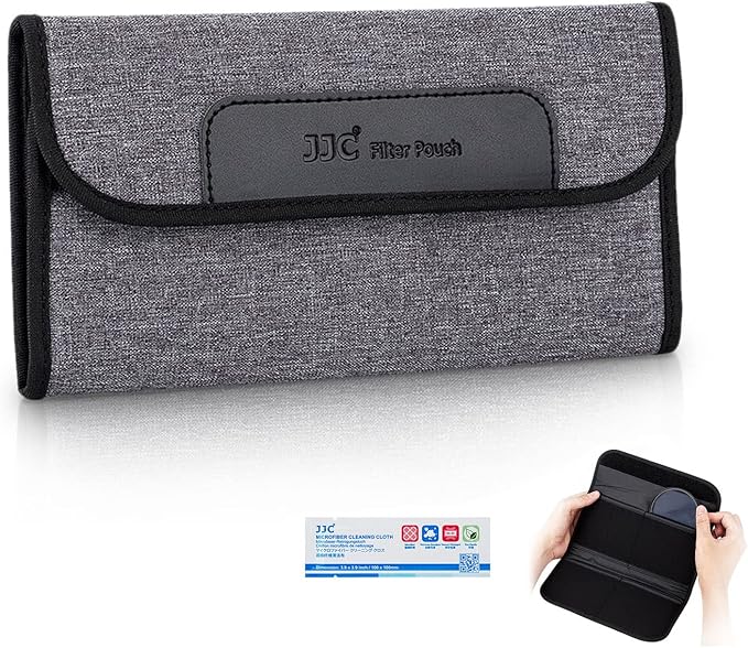 JJC 4 Pockets Lens Filter Case for Filter Up to 82mm (37mm 40.5mm 43mm 46mm 49mm 52mm 55mm 58mm 62mm 67mm 72mm 77mm),Foldout Filter Pouch with Microfiber Cleaning Cloth,Photography Filter Holder Bag