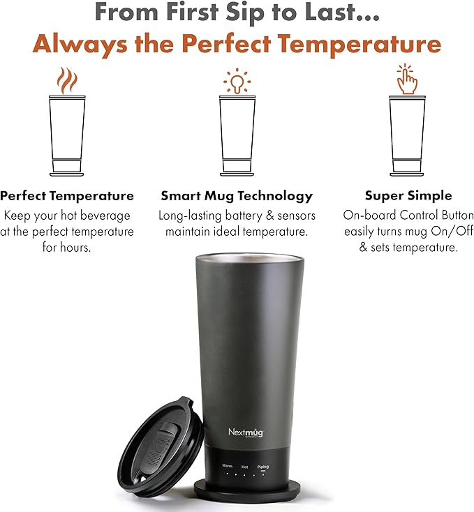 Nextmug Go - Temperature-Controlled, Self-Heating Travel Mug (Graphite - 16 oz.)