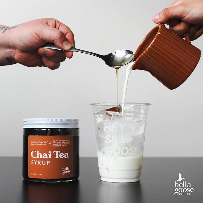 Bella Goose Chai Tea Syrup for Coffee (16oz) - Homemade Chai Tea Latte Syrup with Pure Cane Sugar, Vanilla & Spices - Clean Ingredient - No Artificial Flavors, Oils or Dyes Syrups for Coffee Drinks