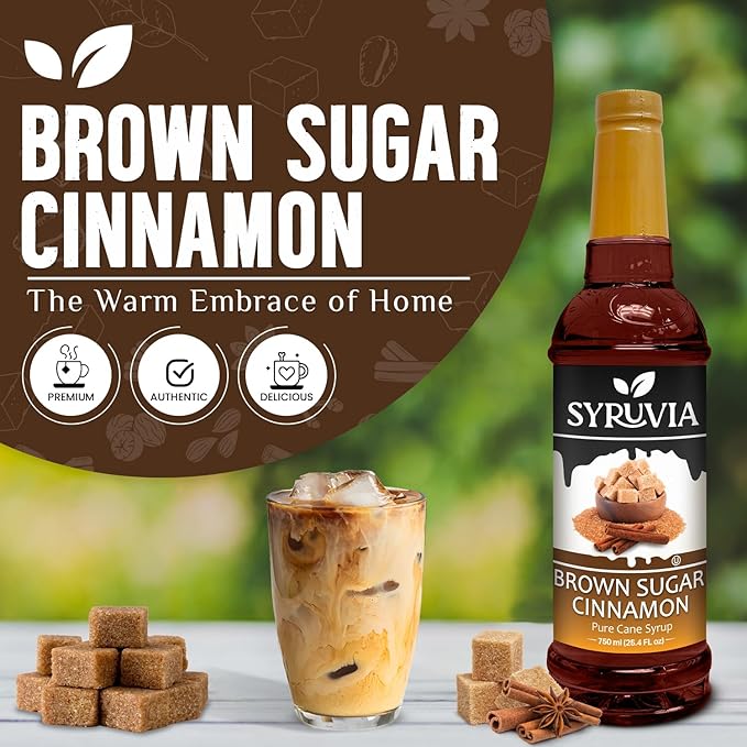 Syruvia Coffee Syrup, Brown Sugar Cinnamon Flavored Syrup for Drinks, Lattes, and Desserts – 25.4 fl oz