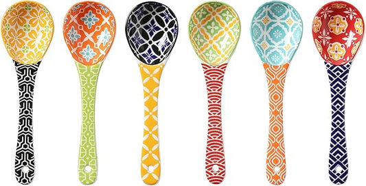 Ceramic Small Serving Spoons, Colorful Soup Spoon Set for Cereal, Yogurt, Dips, Ice Cream, Ramen, Dishwasher & Microwave Safe, Cute Decorative Spoon Set of 6